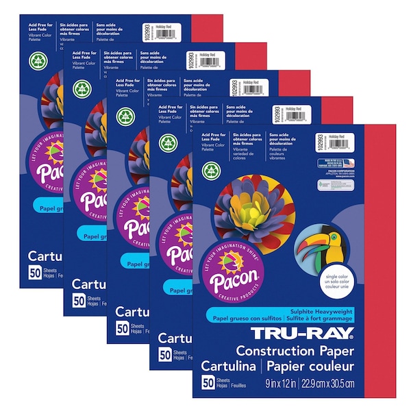 Tru-Ray Construction Paper, Holiday Red, 9x12in, PK250